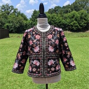 Embroidered Velour Western Short Jacket Rare Cowgirl Rodeo 3/4 Sleeve Size S